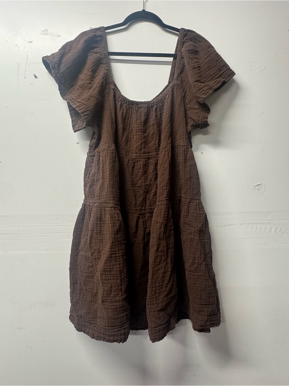 Old Navy Brown Tiered Square-Neck Mini Dress 100% cotton - Picture 2 of 5